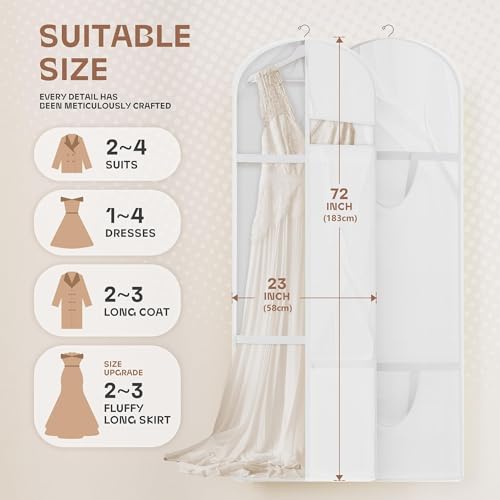 Lazebox 72" Garment Bag with Zipper Pocket, Wedding Dress Bag for Gowns Long, White - size: 72inch-1 pack-White