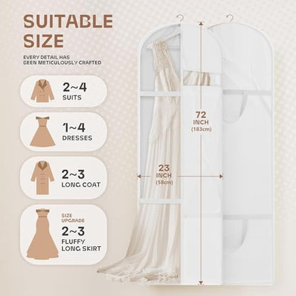 Lazebox 72" Garment Bag with Zipper Pocket, Wedding Dress Bag for Gowns Long, White - size: 72inch-1 pack-White