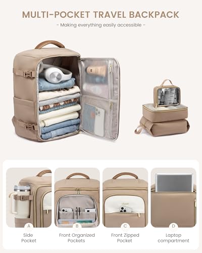 LOVEVOOK 항공사 승인 여행용 노트북 휴대용 백팩 여성용, 4개 - color: 베이지 & 카키, size: 40L-4PCS