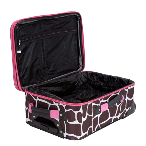 Rockland Fashion Softside 2 Piece Luggage Set, Expandable, (14" Tote/19" Upright), Pink Giraffe - color: Pink Giraffe, size: 2 Piece (19"/14" Tote)