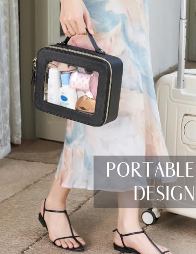 Popvibe Large Capacity Clear Toiletry Bag for Women Travel Makeup Bag Black - color: Black, style: Large Luxe