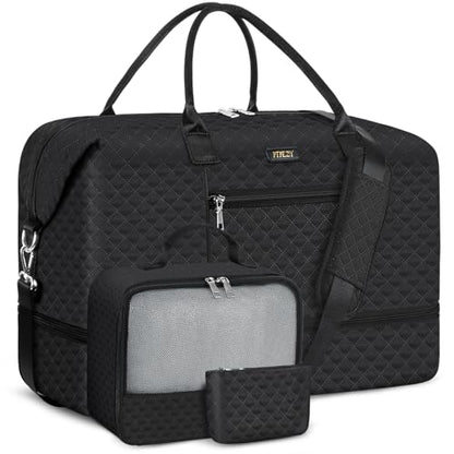 ITIEZY Weekender Bag for Women 21.5" Travel Duffel Large Carry On Bag 3PCS - color: 9a-black