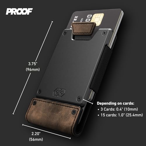 PROOF Slim Minimalist Wallets for Men | Leather & Metal | RFID Wallet - color: Saddle Brown