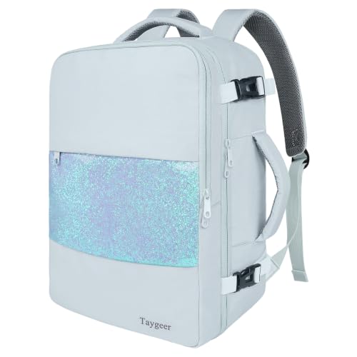 Taygeer 35L Carry On Backpack for Women, Personal Item Travel Backpack - color: Blue Glitter, size: Large