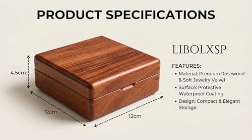 Solid Teak Wood Ring Box, Earring Holder Organizer - color: Khaiki Velvet, size: Small (5"L*5"W*2"H)