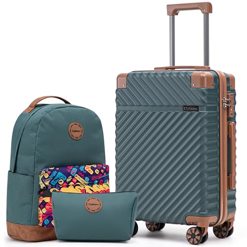 Cosbarn Carry On Luggage 22x14x9 Airline Approved,3 Piece Luggage Set - color: DarkGreen, size: 3 Piece Sets (20/BP/TB)
