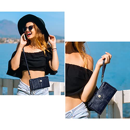 S-ZONE Crossbody Bags for Women Phone Purse RFID Blocking with 2 Straps - color: Dark Blue