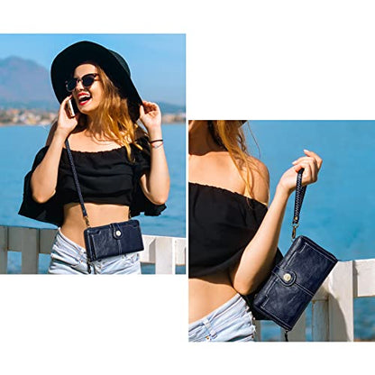 S-ZONE Crossbody Bags for Women Phone Purse RFID Blocking with 2 Straps - color: Dark Blue
