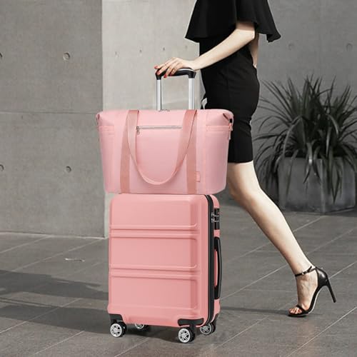 Kono Carry On Luggage Airline Approved with Spinner Wheels TSA Lock - color: Nude/Rose Pink, size: 20-inch/Db
