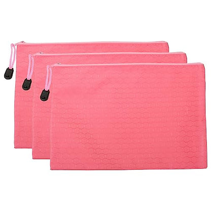 PATIKIL Waterproof Zipper File Bags, 3 Pack A5 Document Holders Pencil Pouch for Office, Pink - color: Pink, size: A5