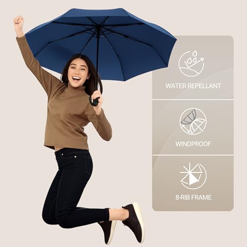 Knirps A.200 Medium Duomatic Windproof Umbrella for Adults – Automatic Open Close 38.5" Canopy, Travel Case Included - color: Navy