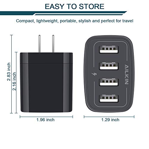 USB Wall Charger 2-Pack AILKIN 4.8A 4-Port USB Plug Cube Brick Charging Box | Wall Charger Plug, Charging Block for iPhone 17 16 15 14 13 Pro Max 12 11Pro Max/XR Plus, Samsung Galaxy S23 S22 S21 - color: Black
