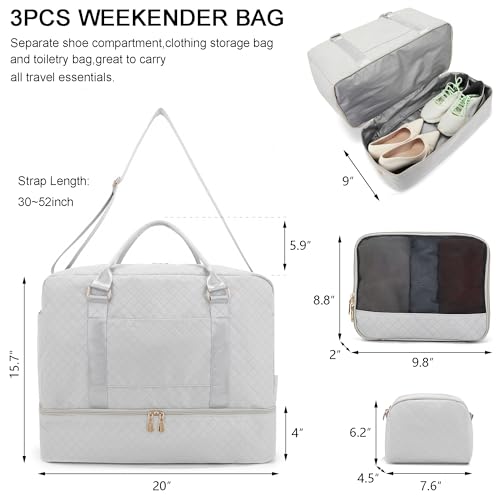 Travel Duffle Bag for Women Carry on Bags Overnight Weekender Gym 3pcs Set - color: Grey