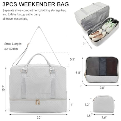 Travel Duffle Bag for Women Carry on Bags Overnight Weekender Gym 3pcs Set - color: Grey