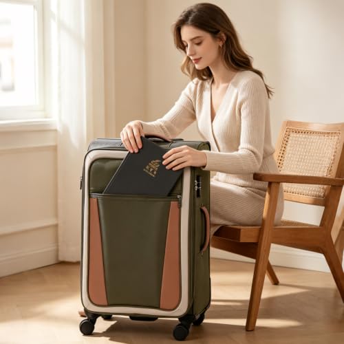 mixi 24 Inch Softside Expandable Checked Luggage, Tea Brown & Off White - color: Tea Brown-Off White, size: 24-Inch Checked in