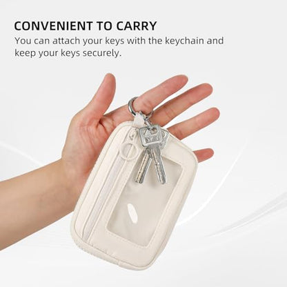 The Iris Wallet Zipper Mini Coin Purse Keychain ID Holder Wallet - color: Beige