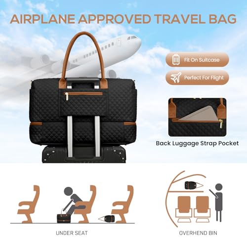 Travel Weekender Bags for Women: Overnight Bags with Shoe Compartment 3Pcs - color: 3-Blank Brown, size: 40L-3Pcs Set