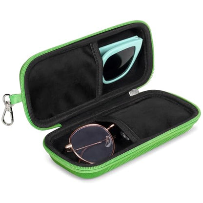 Double Eyeglasses Case for Dual Sunglasses, Hard Shell with Zipper - color: Green