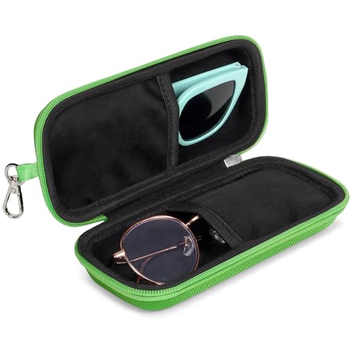 Double Eyeglasses Case for Dual Sunglasses, Hard Shell with Zipper - color: Green