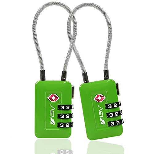 BV Luggage Locks TSA Accepted, Travel Sentry Approved 3-Digit Combination Suitcase Locks with Open Alert & Flexible Cable for Travel, Backpacks, Lockers, Cases, Green, 2 Pack - color: Green 2-Pack