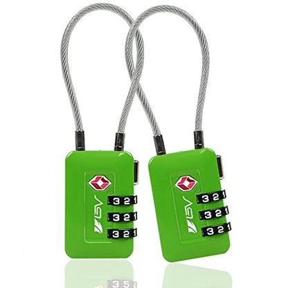 BV Luggage Locks TSA Accepted, Travel Sentry Approved 3-Digit Combination Suitcase Locks with Open Alert & Flexible Cable for Travel, Backpacks, Lockers, Cases, Green, 2 Pack - color: Green 2-Pack