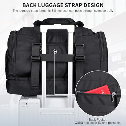 WITZMAN Travel Duffle Bag for Men 55L Nylon Weekender with Shoe Compartment - color: Black