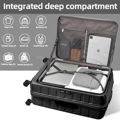 Kaleenie 2 PCS 20/29 Luggage Sets, 20” Cabin Luggage 29” Side Open Suitcase - color: Dark Black, size: 20/29 Set