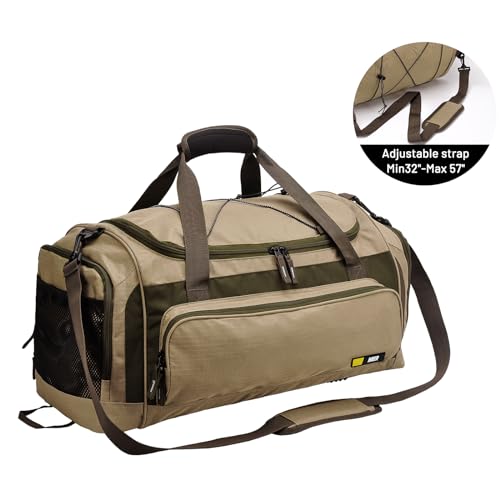 MIER Large Gym Bag for Men 60L Duffel Bag with Shoe Compartment - color: Khaki