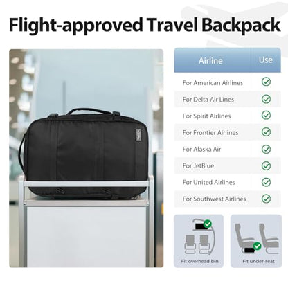 Fmeida Personal Item Travel Bag Flight Approved Underseat Carry On Backpack - color: Black, size: Small