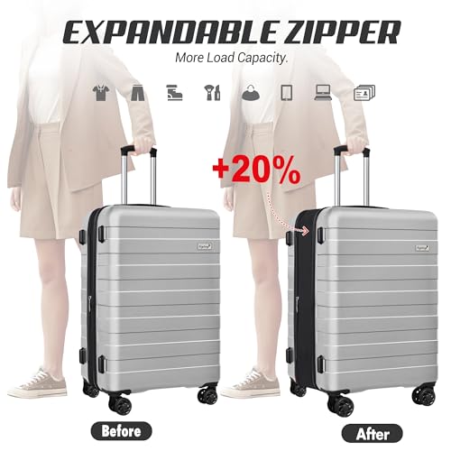 KEYTANG Zebra Luggage Sets 3 Piece, 20" Carry On Luggage with Spinner Wheels, Hardside Business Travel Suitcase Set with TSA Lock, Lightweight Suitcase,20/24/28 inch,Silver - color: Silver, size: 555-3PCS