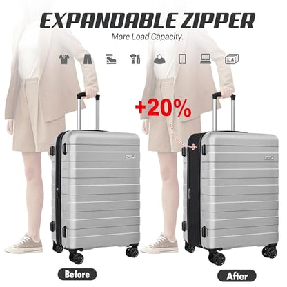 KEYTANG Zebra Luggage Sets 3 Piece, 20" Carry On Luggage with Spinner Wheels, Hardside Business Travel Suitcase Set with TSA Lock, Lightweight Suitcase,20/24/28 inch,Silver - color: Silver, size: 555-3PCS