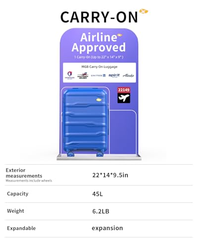 20 Inch Expandable Carry On Luggage 22x14x9 Airline Approved Suitcase | Lightweight Hardshell ,8 Spinner Wheels & TSA Lock,Blue - color: 0-Blue, size: Carry-On 20-Inch