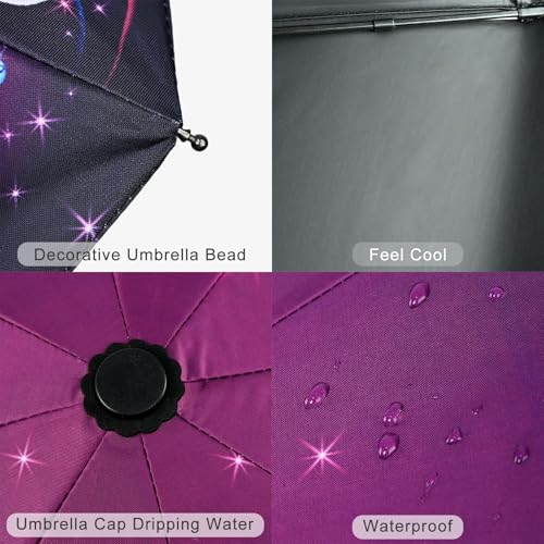 Windproof Travel Umbrella Folding Compact Automatic Umbrellas for Women Men Rain Sun - color: Purple Butterfly