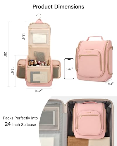 Hanke Hanging Travel Toiletry Bag for Women Water Resistant Makeup Bag - color: Pink