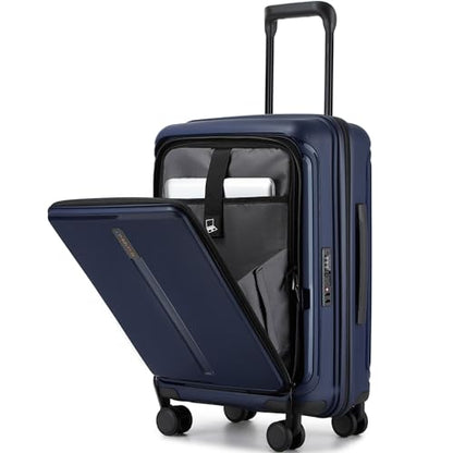 20-Inch Hardside Carry On Luggage Laptop Compartment, Expendable Suitcase - color: Dark Blue