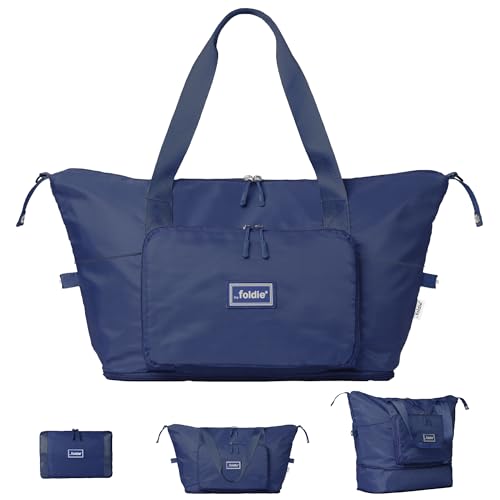 The Foldie Foldable Travel Bag for Women - 40L Weekender Bag with Multiple Pockets - Carry On Expendable Travel Bag - color: Blue