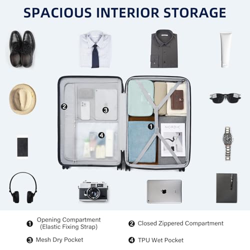HanTrip Hard Case 28 Inch Checked Luggage with Wheels, Interstellar Blue - color: Interstellar Blue, size: Expandable 28 Inch