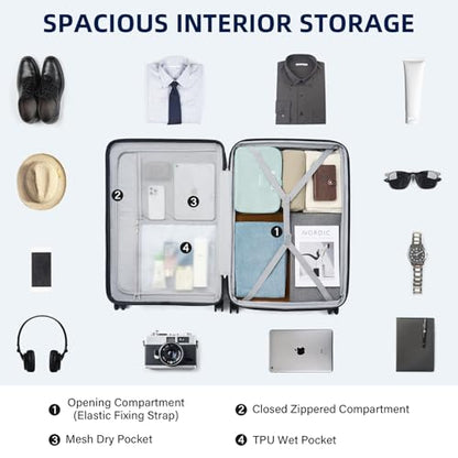 HanTrip Hard Case 28 Inch Checked Luggage with Wheels, Interstellar Blue - color: Interstellar Blue, size: Expandable 28 Inch