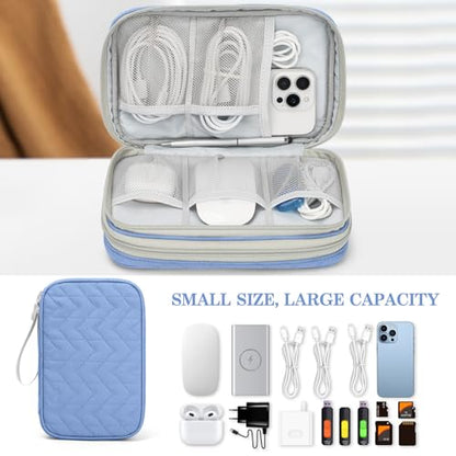 FYY Electronic Organizer, Travel Tech Pouch Bag, Large, Blue Quilted - color: Blue Quilted, size: 9.1 x 5.9 x 3.15 inches