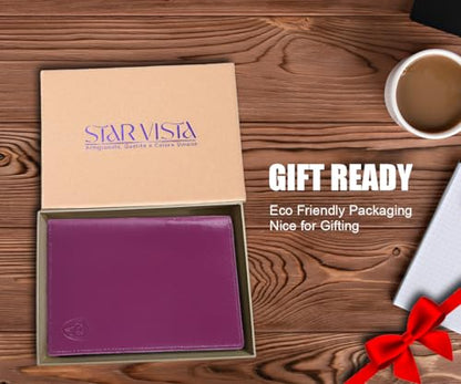 STAR VISTA Phoenix Leather Passport Holder, Calfskin Travel Wallet - RFID Blocking, ID Window, Zipper Pocket, Pen & Notebook Included, Violet - color: Purple B