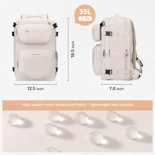 Maelstrom Travel Backpack for Men Women, 35L Carry on Backpack for Traveling on Airplane,with Belt Bag&Shoe Compartment,Waterproof Laptop Backpack fit 17”Laptop-Beige, Large - color: A Beige