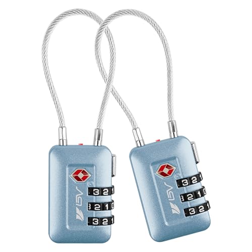 BV Luggage Locks TSA Accepted, Travel Sentry Approved 3-Digit Combination Suitcase Locks with Open Alert & Flexible Cable for Travel, Backpacks, Lockers, Cases, Arctic Blue, 2 Pack - color: Arctic Blue 2-Pack
