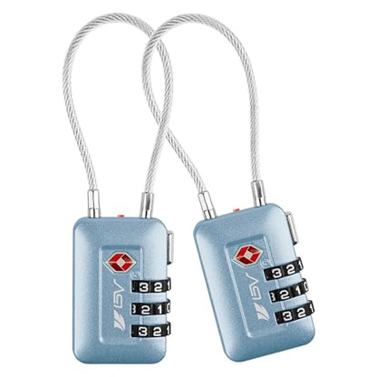 BV Luggage Locks TSA Accepted, Travel Sentry Approved 3-Digit Combination Suitcase Locks with Open Alert & Flexible Cable for Travel, Backpacks, Lockers, Cases, Arctic Blue, 2 Pack - color: Arctic Blue 2-Pack