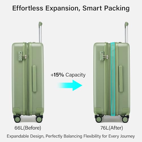 Hanke 24 Inch Luggage with Spinner Wheels, Expandable Medium Suitcase - color: Bamboo Green, size: 24 Inch EXT