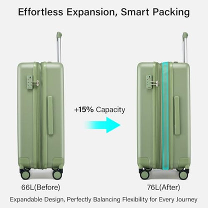 Hanke 24 Inch Luggage with Spinner Wheels, Expandable Medium Suitcase - color: Bamboo Green, size: 24 Inch EXT