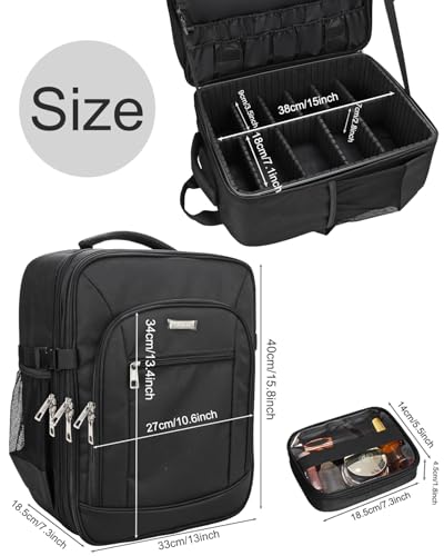 TANTO Makeup Backpack, Makeup Case Pro Artist Travel Train Case with 4 Bag - color: Black