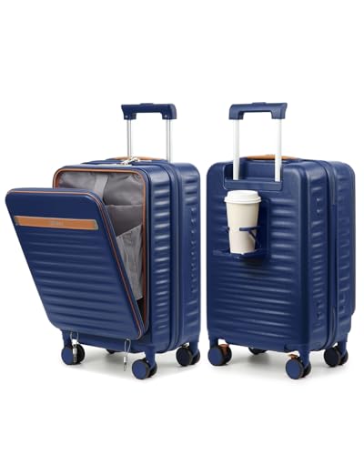 Joyway 20 Inch Carry On Luggage with Front Pocket and Cup Holder, Blue - color: Blue, size: 20 Inch