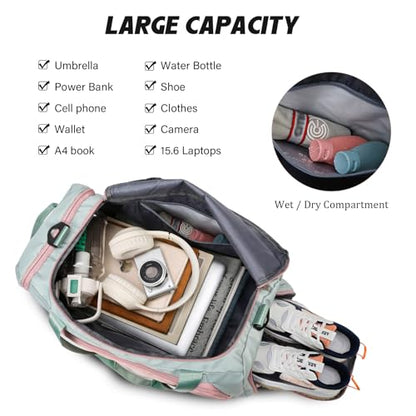 Eslcorri 45L Gym & Travel Duffel Backpack with Shoe & Wet Pocket, GreenPink - color: 45L-GreenPink