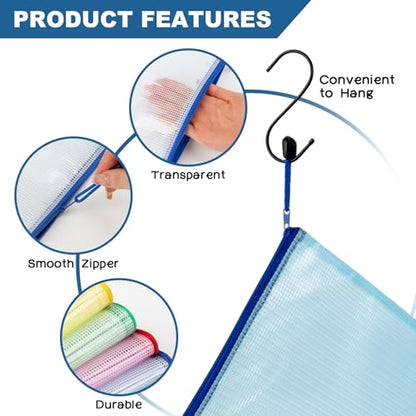 MAQIHAN Mesh Zipper Pouch Bags - A5 Clear Zipper Pouches for Organizing - size: 6.8 x 9.4 Inch
