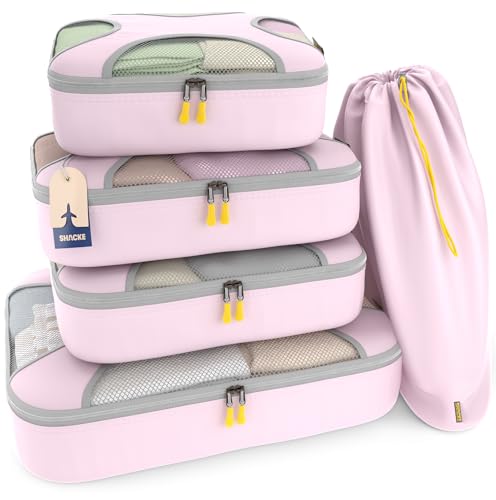 Shacke 5 Set Packing Cubes for Travel with Laundry Bag (Petal Pink) - color: 5 Set - Petal Pink, size: Set of 5